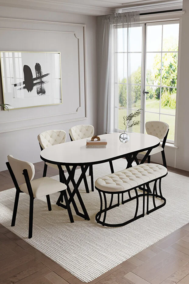 Mutfak Masası Takımı 6 Kişilik Masa Takımı Elma Avangarde Yemek Masa Takımı BENCHLİ